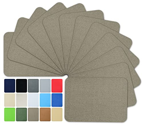 Buite 12Pcs Denim Iron on Patches for Jeans Inside&Outside, Fabric Pants Patch for Holes Iron on, Strongest Glue 100% Cotton, Patch for Clothes, Jeans, Jackets（Khaki 3*4.25）