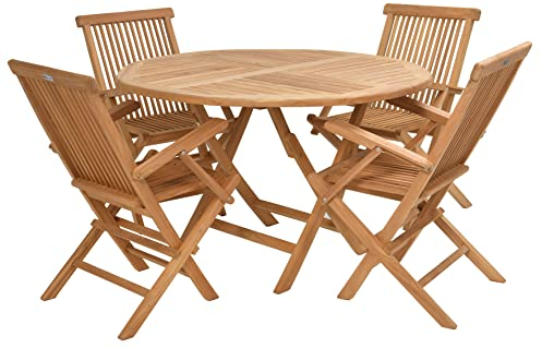 Rattanland | Gartenmöbel Set aus exotischem Teakholz “Sardinien” Tisch mit 4 Klappstühle Palermo V-legal zertifiziertes Holz