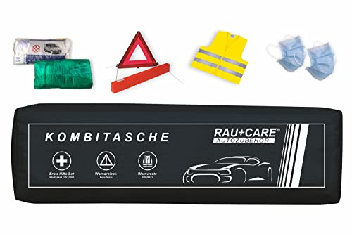 RAU EH0009 - Trio-Kombitasche schwarz 3in1-Set – Verbandtasche - Verbandkasten- Inhalt der Tasche : Erste Hilfe-Set nach aktueller DIN 13164 + Warndreieck ECE-konform + Warnweste nach EN20471 Klasse 2