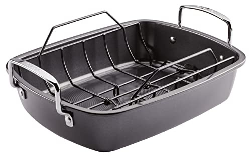 Circulon Ultra-Lasting Nonstick Roasting Pan with Rack, Roaster Pan with Easy Serve Rack, 17-Inch x 13-Inch, Black