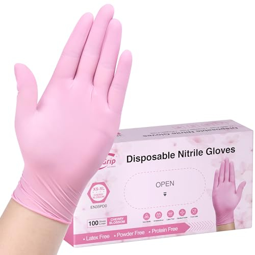 SwiftGrip Pink Nitrile Disposable Gloves, Medical Exam Rubber Gloves Latex Free & Powder-Free for Cleaning, Esthetician, Food Prep, Hair Dyeing (Box of 100, Small)