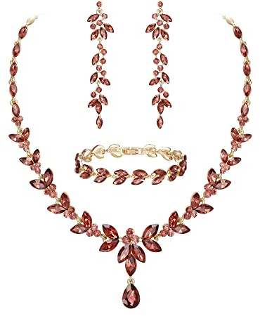 EVER FAITH smyckeset österrikisk kristall brud smyckeset, elegant markis strass blad halsband med dinglande örhängen tennis armbandsset