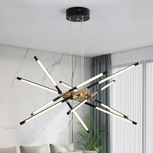 minifair Moderne Sputnik-Kronleuchter, LED-Deckenleuchte, Schwarz und Gold Kronleuchter, eingebettete Pendelleuchten neue Kunst Hängelampen für Esszimmer,Küche,Schlafzimmer,Wohnzimmer (Dimmbar)