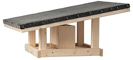 Dehner Natura Premium Wildvogel Futterhaus Rofan, Futterstation für Wildvögel, Vogelhaus robust / stehend, inkl. herausziehbare Schublade, ca. 64 x 30 x 56 cm, Fichtenholz / Bitumen, natur / schwarz