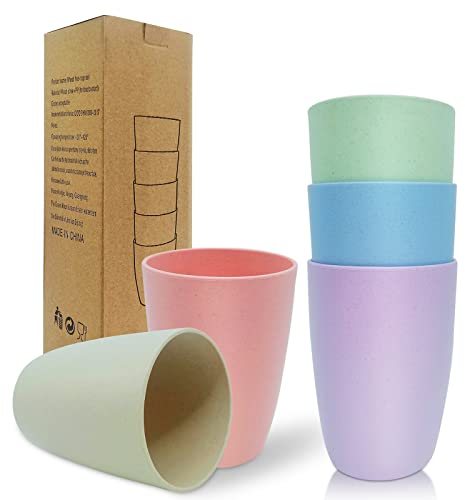WAIZHIUA 5Pcs Reusable Plastic Cups 350ml Unbreakable Plastic Drinking Cups Tumblers Set for Children Kids Picnic Travel Camping Coffee Tea Water Beer Milk Juice (5 Colors)