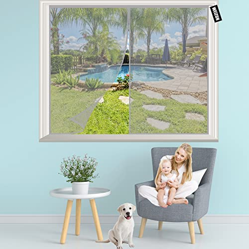 Insektenschutz Rollo FüR Fenster 120x115cm Grau Insektenschutz Balkontür Magnet Fliegenvorhang Ohne Bohren für Wohnzimmer und Schiebetür