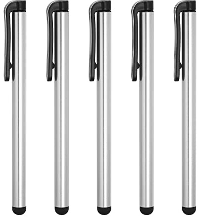 sourcing map 5uds Ópticos Lápices para Táctiles Pantallas Universal Capacitivo Óptico Lápiz Sensibilidad para Teléfono Tableta Todos Capacitivos Táctil Pantalla Dispositivo, Plata