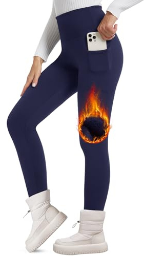 FOTOCITI Thermo Leggings Damen Winter Mit Tasche Thermoleggins Gefütterte Fleece Warme Thermounterwäsche High Waist Lange Sportleggins Yogahose Hose