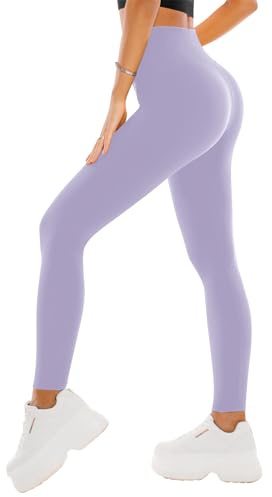 SINOPHANT High Waisted Leggings for Women - Full Length Capri Buttery Soft Yoga Pants for Workout Athletic, Lavender, Large-X-Large