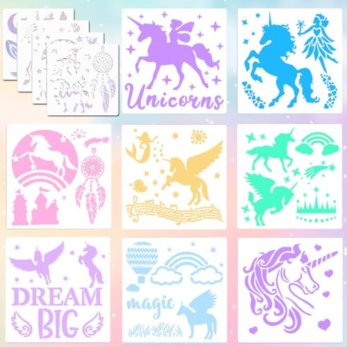 LanMa 18 Pieces Unicorn Drawing Stencils for Girls,Plastic Unicorn Stencils Templates for Painting, DIY Crafts, Art Projects