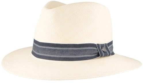 Bred original Panamahatt stråhatt av Ecuador läderband handflätad hatt UV-skydd brottskydd solhatt, Vit - band jeans, 55/56
