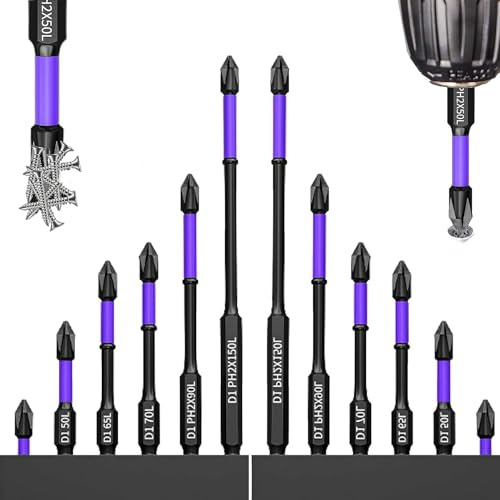 Sueeas - Upgraded High Hardness and Strong Magnetic Bit,D1 Anti-Slip and Shock-Proof Bits with Phillips Screwdriver Bits,Strong Magnetic Cross Impact Drill,Impact Driver Bits (2 Set)