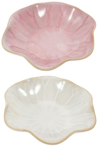 COLLBATH 2stücke Teiliges Lotusblüten Keramik Schmuckablage Dekorative Aufbewahrungsschale Für Ohrringe Eleganter Schmuck Organizer Creme Und Rosa