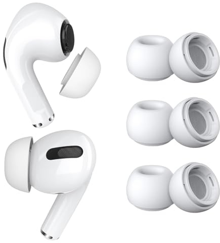 3 Pairs (S) Replacement Ear Tips for AirPods Pro Gen 1 & 2 by MMOBIEL – Anti-Slip Silicone Earbuds with Noise Reduction Holes, Dust Guard, and Storage Box – Fits in Charging Case – White