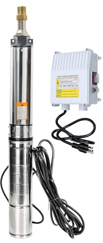 iMeshbean® Submersible Well Pump, 4 Deep Well Pump Stainless Steel with 100' Power Cord, 37GPM, 207FT Max Lift,Heavy Duty (4-1HP-AC 220V + Control Box)
