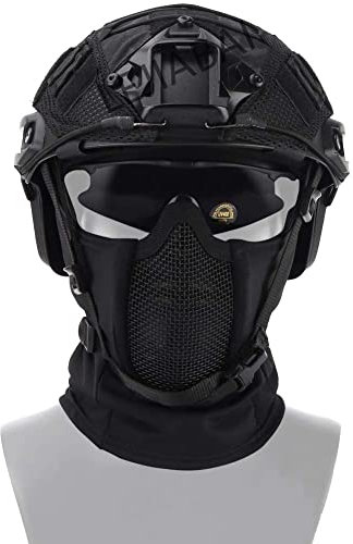 ANSNOW Casco Rápido Paraa de Aire Comprimido Táctico para Paintball con Funda para Casco, Pasamontañas Estilo Ninja de Diseño Plegable, Máscara de Malla Y Gafas Tácticas/Bk/Tipo General