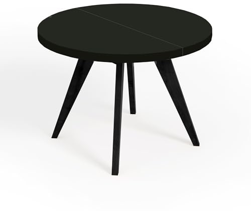 Dekori Möbel Runder Ausziehbarer Tisch für Esszimmer mit Holzbeinen, LORA, Loft-Stil, Skandinavische, Durchmesser Varianten: von 90 bis 220 cm (Schwarz, Durchmesser: 90/140 cm)