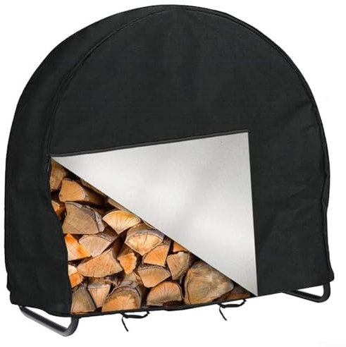 Feegow Housse de protection pour bûches de bois de chauffage, bâche imperméable et résistante en tissu Oxford pour cadre en bois (ronde, 122 x 61 x 124 cm)