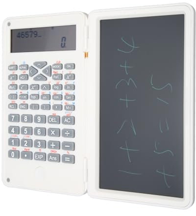 Tragbarer Wissenschaftlicher Taschenrechner mit Notizblock-LCD-Display, Blauem, Mattem Bildschirm für Büro und Schule (Weiß)