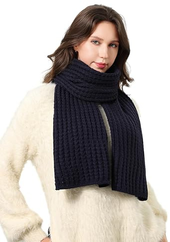 DonDon halsduk damer vinter sjal scarf stickad halsduk varm mjuk - Marinblå