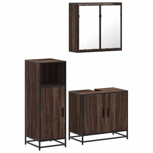 vidaXL 3-TLG. Badmöbel-Set Braun Eichen-Optik Holzwerkstoff, Badmöbelset, Badezimmerschrank, Unterschrank Bad, Badmöbel, Unterschrank Badezimmer