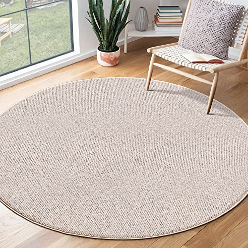 the carpet Natal Moderner einfarbiger Teppich Wohnzimmer, für die Küche geeignet, Tufting, robuster Kurzflor mit Filz-Rücken, weich & schmutzabweisend, Beige, 80 cm Rund