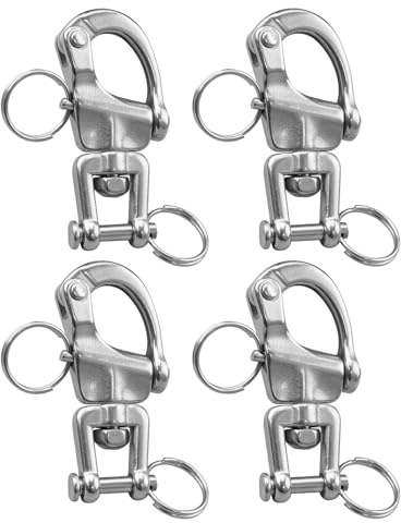 HZSIFU 4 PCS Snap Shackle 316 Stainless Steel, Swivel Jaw Quick Release Hook, Sailing Halyard Rigging Shackle, Heavy Duty Marine Hardware