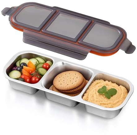 Ugotit Snackdose Snackbox aus Edelstahl, luftdicht, 3 Fächern – wasserdicht, Backofen/Spülmaschine, Brotdose Edelstahl, Kimchi Behälter(Schwarz, 600 ml)