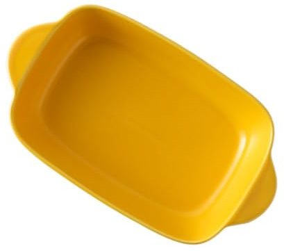 Veemoon Bandeja de Cerámica Rectangular Asas Dobles, Amarilla | Hornear en Cocina, Diseño Creativo Práctico, Acabado Apto para Servir Comida