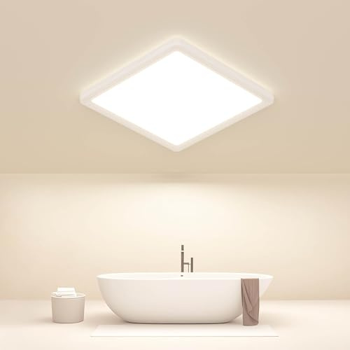 Swoieltr Plafoniera LED Soffitto, 18W 2000LM Ultra Sottile Lampada da Soffitto Quadrata, 4000K IP44 Impermeabile Plafoniera Bagno, 22CM Lampadario LED per Soggiorno, Bagno, Camera da Letto, Cucina