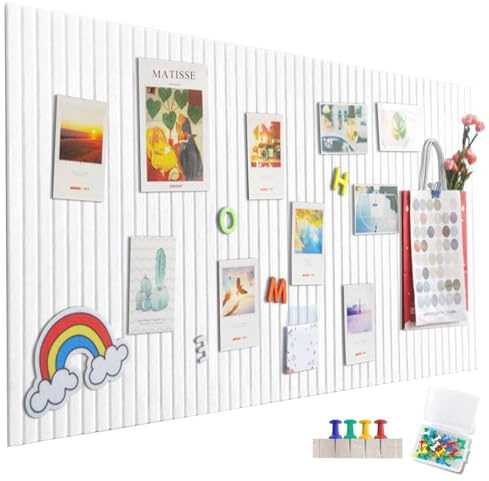 Große Filz Pinnwand Selbstklebend ，60 x 40cm Filzboard,vertikaler Streifen dekorative Pinnwand aus Filz， faltbare Fototafel Memotafeln Memo Boards Bulletin Board für Büro Küche-Weiß