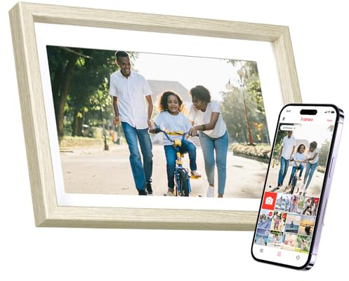 Cadre Photo Numérique, Rollei Smart Frame WiFi 108 10,1 Pouces 1280x800 IPS Écran Tactile Mémoire Intégrée 32Go Partage Photos et Vidéos Via Frameo pour Cadeaux Bois Blanc Cadre-Photo-Numérique-Frameo