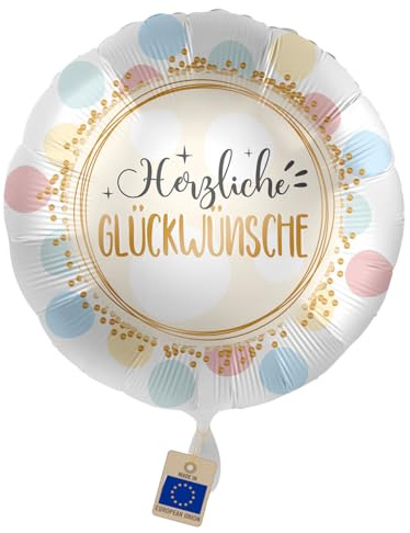 Folienballon Herzliche Glückwünsche Ballon Jubiläum bestandene Prüfung, Geburtstag, Konfirmation | Made in EU | Luftballon Geschenk, Helium geeignet