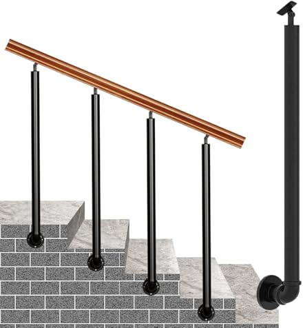 Hand Rails for Outdoor Steps, Adjustable Side Mount Stair Handrail Black Metal Wrought Iron Railing Posts with Fittings Exterior Hand Railing Safety Balusters Columns(85cm(33.5in))