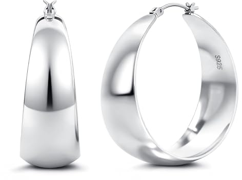 FANCH Boucles D'oreilles Créoles Argent 925 pour Femmes Filles 18K Or Blanc Plaqué Chunky Créoles Hypoallergéniques pour les Oreilles Sensibles Boucles D'oreilles Léger 30mm Argent