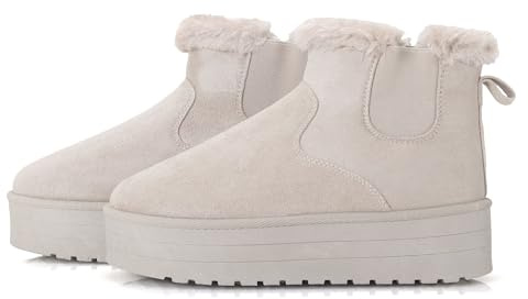 LUNATECH Womens Ankle Boots Winter Boots Warm Faux Fur Lining Slip On Snow Boots Platform Boots For Women Comfort (MOCHA, One Size, Adult, Women, 8, Numeric, UK Footwear Size System, Medium)