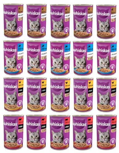 Whiskas Katzenfutter in Dose Geschmacksmix Ente, Thunfisch, Huhn und Rindfleisch Set 20x 400g