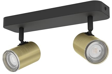 EGLO Deckenlampe Consuma 1, Spotbalken 2-flammig | Spot Deckenleuchte Badezimmer, Badlampe Decke aus Metall in Schwarz und Messing, Deckenstrahler mit GU10 Fassung, IP44