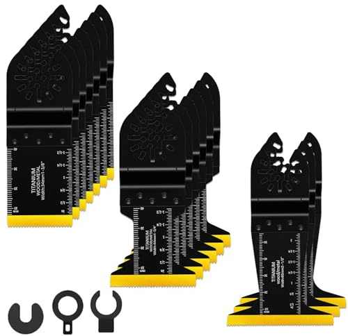 Oscillating Saw Blades,16 PCS Universal Titanium Multitool Blades Sets for Cutting Wood/Metal/Plastic, Extra-Long Multi Tool Blades Compatible with DeWalt Milwaukee (with 3 Extra Adapters)
