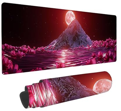 Tapis de Souris de Jeu, 800 x 300 mm XXL Tapis Souris Gaming Grand, Antidérapant Étanche, iExtended Long Clavier Mouse Pad XXL, Accessoire Bureau, pour Gamer, Ordinateur, PC (Lune Montagnes) i-917