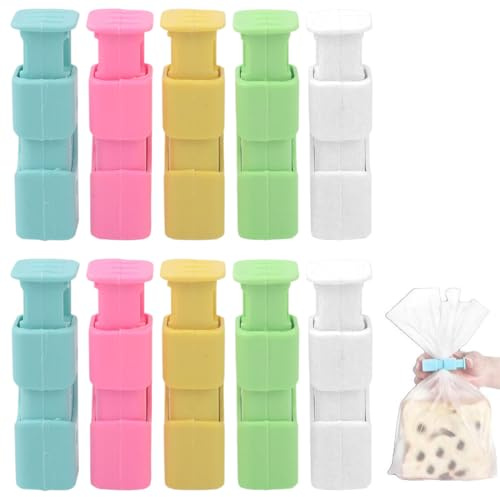 BCHKO 10 Pinces Sachet Alimentaire, Fermeture Hermétique Réutilisable (5 Couleurs) pour Conservation Optimale des Aliments, Chips, Café & Congélateur