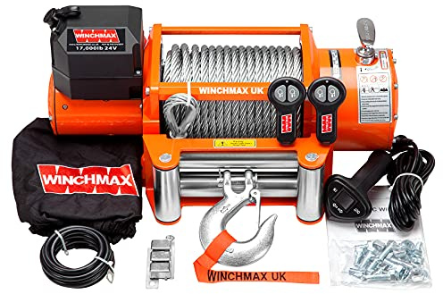 WINCHMAX 17,000lb (7,711kg) Original Orange 24v Electric Winch, 26m x 12mm Steel Rope, 1/2 Inch Hook