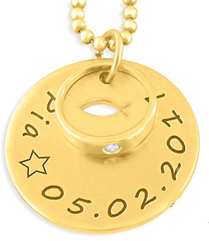 Taufkette mit Taufring gold Namen Schmuck Gravur Namenskette Taufe Taufringe vergoldet 925 Silber Ketten Name personalisiert Tauffisch Ichthys | HANDMADE IN GERMANY