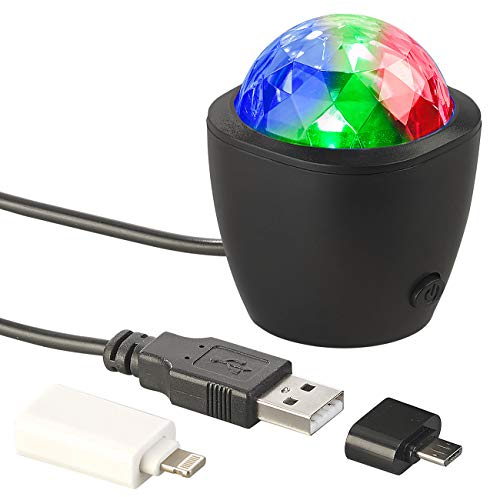 Lunartec USB Disco Light: Mini-Disco-Licht, RGB-LED, Akustik-Sensor, für USB- & iPhone-Anschluss (USB Discokugel, Disco-Kugel, Lichteffekte)