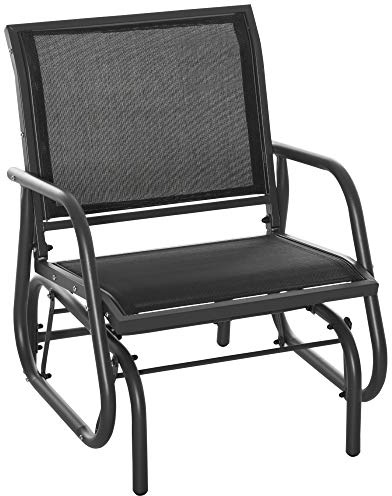 Outsunny Outdoor Garden Glider Chair, Metal Frame Swing Seater Dark Grey | Single Armchair, Breath Mesh Fabric Seat, Curved Backrest, Armrests, for Living Room, Patio, Porch