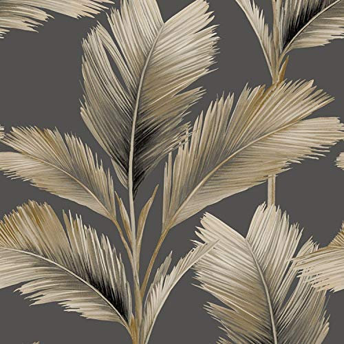 Large Palm Leaf Wallpaper Charcoal Natural Kaliani Collection Feature Wall