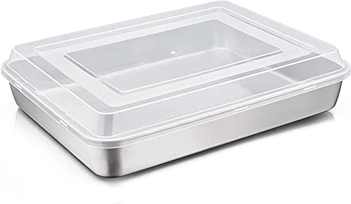 Joyfair Teglia da forno in acciaio inox con coperchio ermetico, 31 x 24 x 5 cm, rettangolare, ideale per torte, brownie/lasagne, carichi pesanti e lavabili in lavastoviglie