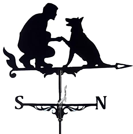 LoveLeiter Mensch und Hund Wetterfahne Windspiel Garten Edelstahl Windfahne Retro Stabfahne Rustikale Garten Dekoration Wetterfahne im Antik Stil,Garten Deko schwarz Windmühle Windrichtungsanzeiger