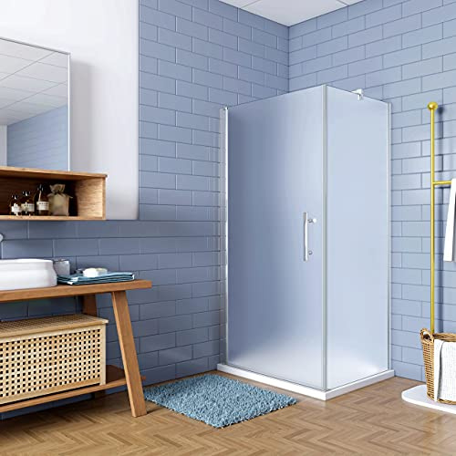 195cm Box Doccia Angolare 70x90cm Porta Battente vetro Satinato Opaco 6mm | Cromo Lucido Telaio, Parete Doccia Anticalcare, Vetro Temperato, montaggio verso irreversibile