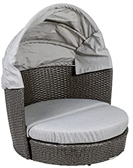 Greemotion Hundeliege aus Polyrattan mit Dach, Sonnenliege für Hunde, grau, 133801, Ø100 cm